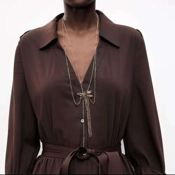 New ZARA Double Dragonfly Fringe Boho Necklace - Picture 12 of 14